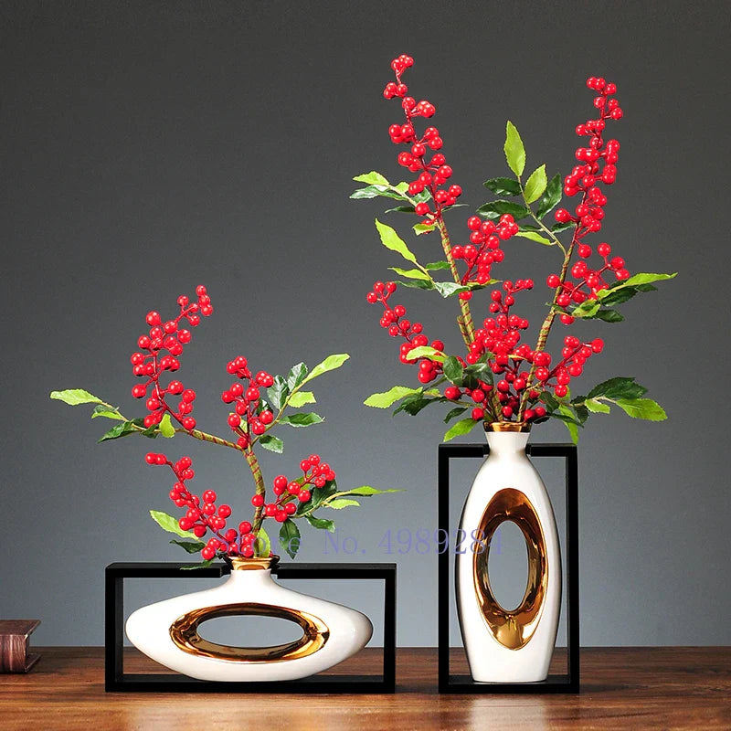 DecorBites™ Chinese Style Ceramic Vase in Wooden Frame for Modern Home Decor