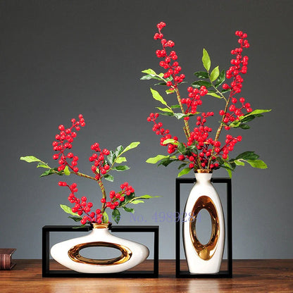 DecorBites™ Chinese Style Ceramic Vase in Wooden Frame for Modern Home Decor