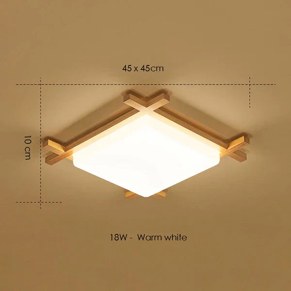 DecorBites™ Japanese Wood Ceiling Light Tatami Lamp Flush Mount Living Room Bedroom Square