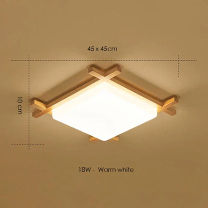 DecorBites™ Japanese Wood Ceiling Light Tatami Lamp Flush Mount Living Room Bedroom Square