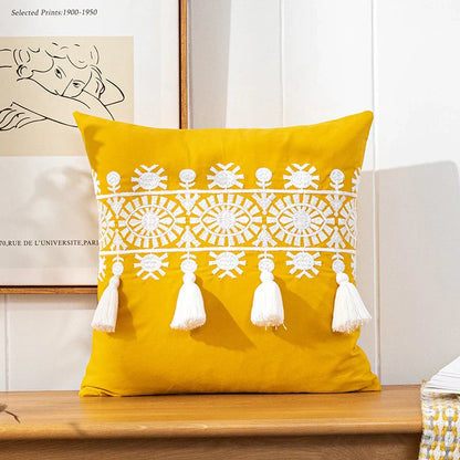DecorBites™ Boho Gold Embroidered Cotton Pillow Cover, 45x45/30x50cm