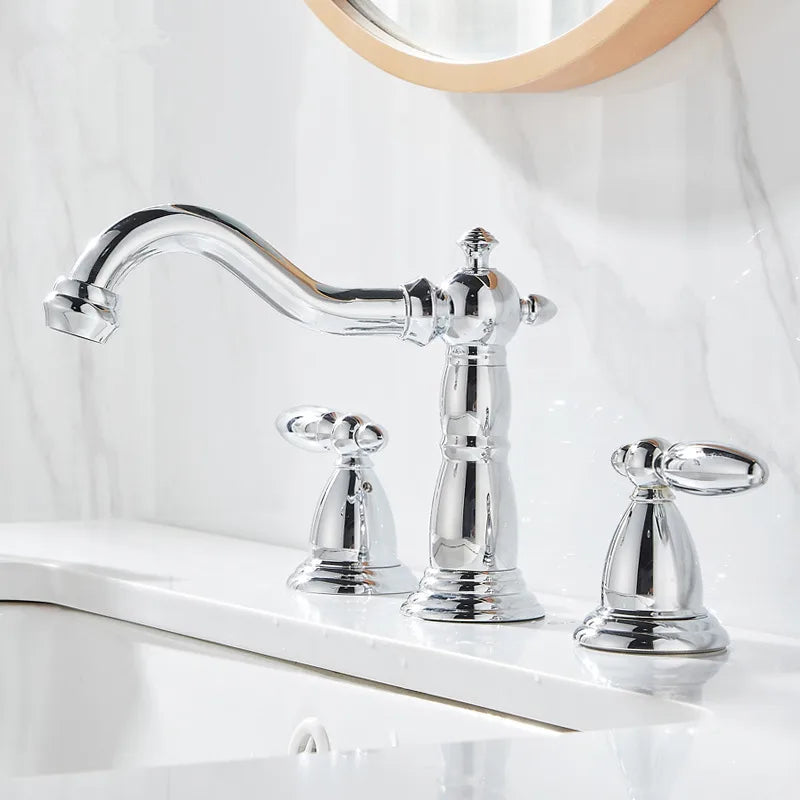 Grifo de baño de latón dorado Decorbites™ de montaje amplio - Grifos de fregadero antiguo de 3 orificios