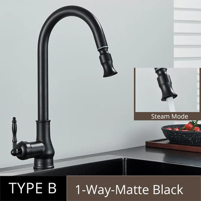 صنبور مطبخ من النحاس العتيق DecorBites™، صنبور خلاط بمقبض واحد قابل للسحب، يدور 360 درجة