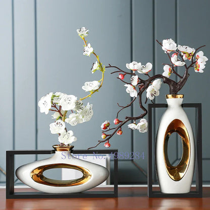 DecorBites™ Chinese Style Ceramic Vase in Wooden Frame for Modern Home Decor