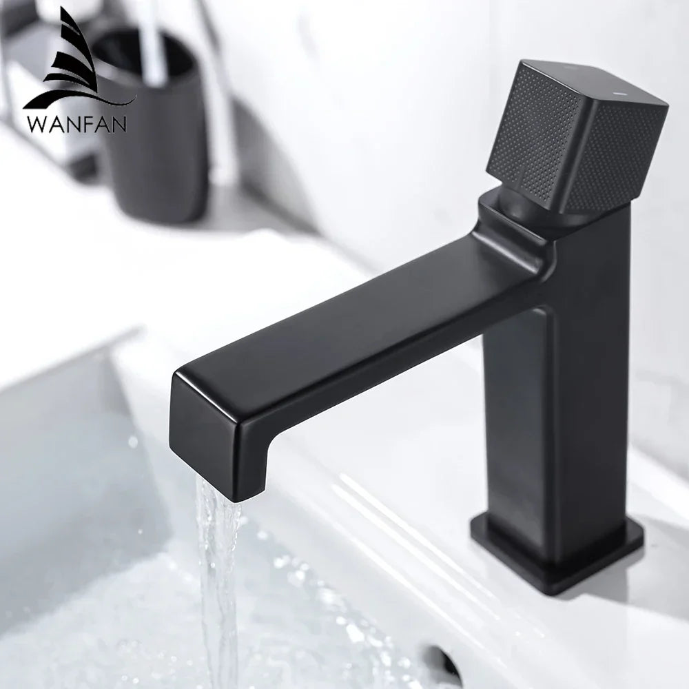 DecorBites™ Black Brass Basin Faucet Hot Cold Water Mixer Chrome Finish
