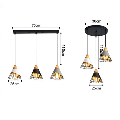 DecorBites™ Industrial Loft Wood Pendant Light, Nordic Iron Hanging Lamp for Kitchen, Bedroom, Dining Room