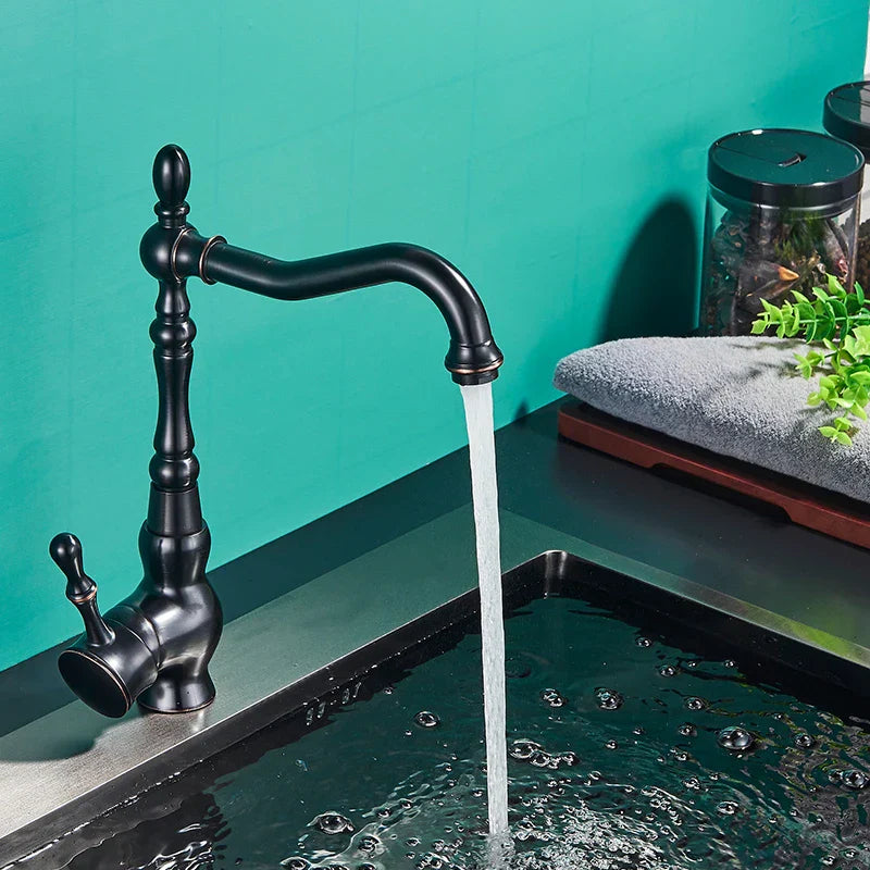 DecorBites™ Black Bronze Kitchen Faucet Deck Mounted 360° Rotation Hot Cold Mixer Tap