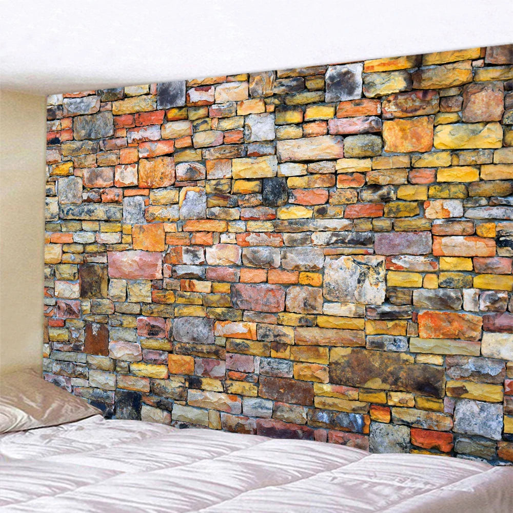 DecorBites™ Brick Wall Texture Bohemian Mandala Wall Hanging Tapestry for Home Decor