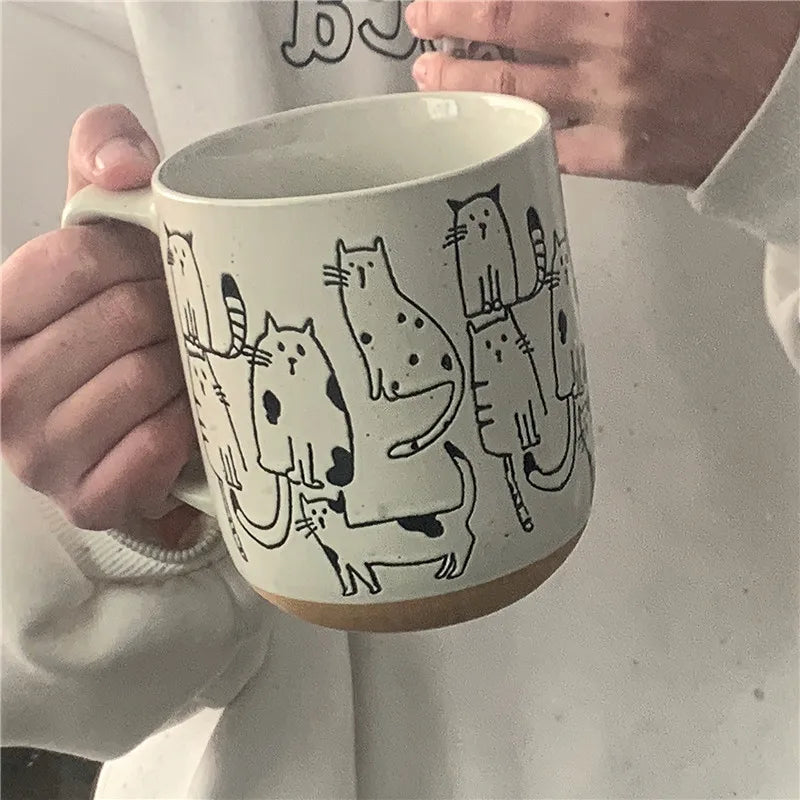 Hand-Painted Cat Ceramic Coffee Mug