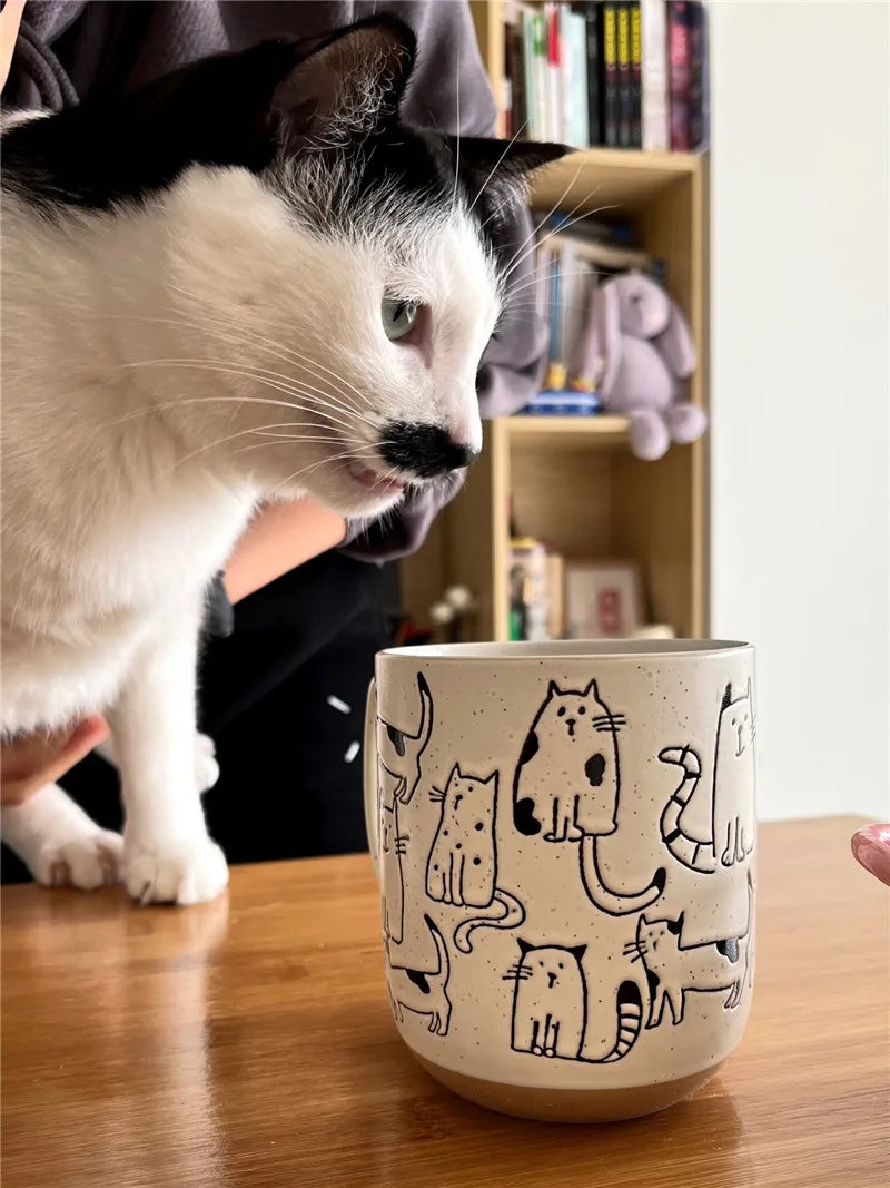 Hand-Painted Cat Ceramic Coffee Mug