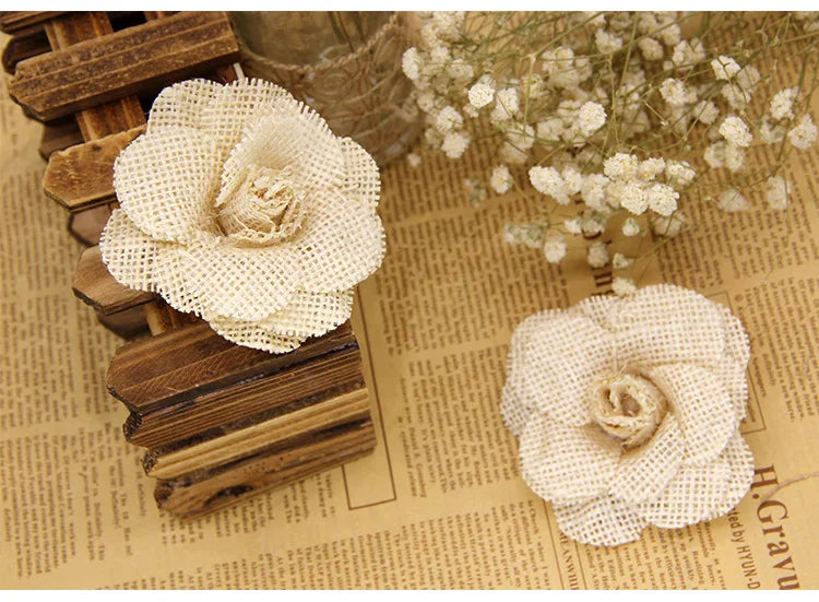 Handmade 9cm Jute Burlap Roses