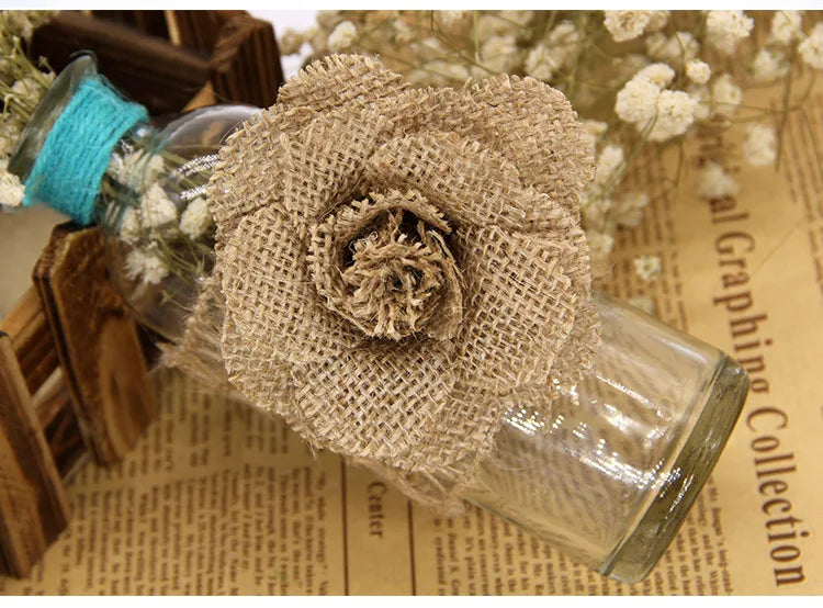 Handmade 9cm Jute Burlap Roses