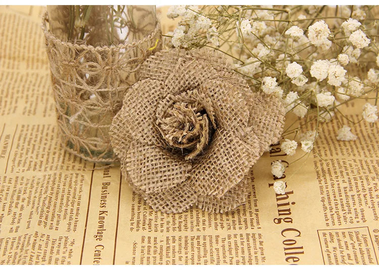 Handmade 9cm Jute Burlap Roses