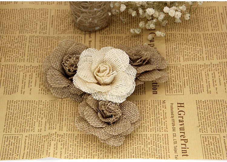 Handmade 9cm Jute Burlap Roses