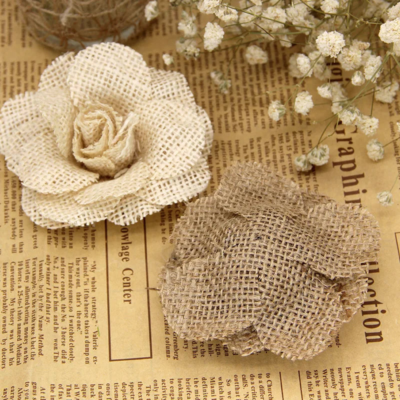 Handmade 9cm Jute Burlap Roses