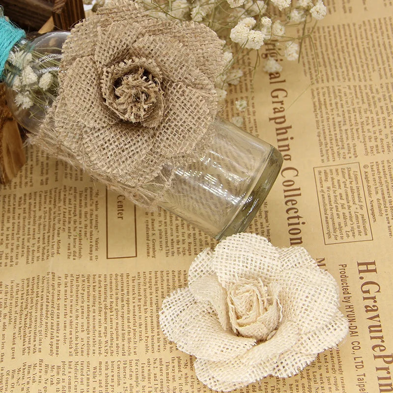 Handmade 9cm Jute Burlap Roses