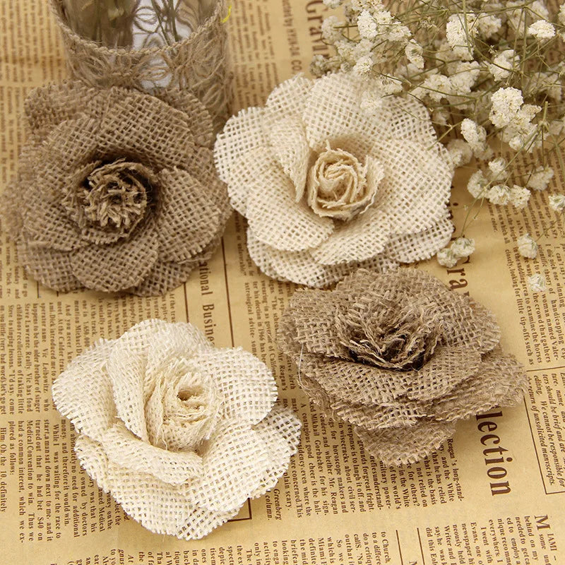 Handmade 9cm Jute Burlap Roses