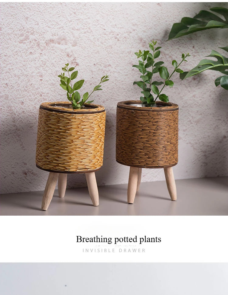 Handmade Vintage Bamboo Rattan Planter