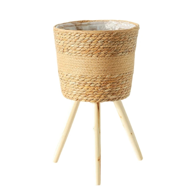 Handwoven Wooden Plant Basket Stand