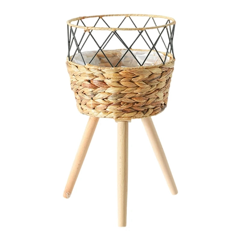 Handwoven Wooden Plant Basket Stand