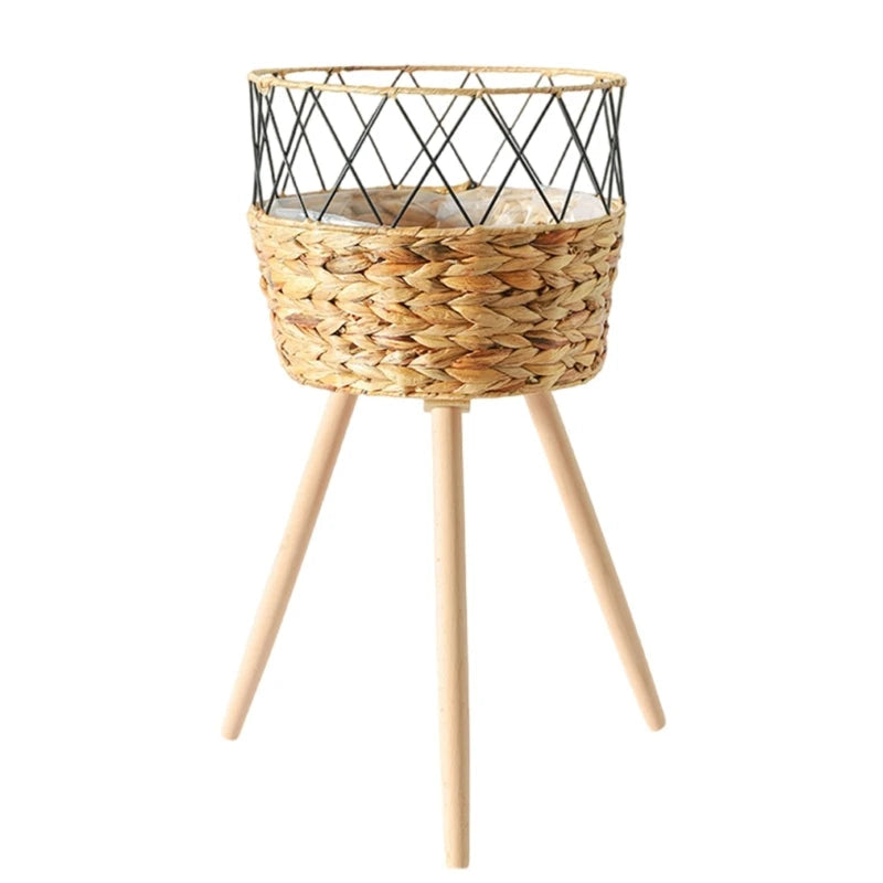 Handwoven Wooden Plant Basket Stand