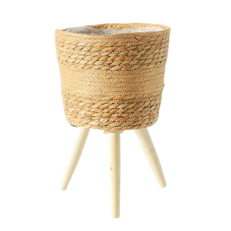 Handwoven Wooden Plant Basket Stand