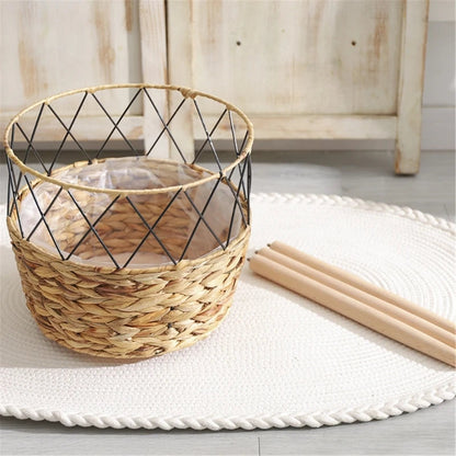 Handwoven Wooden Plant Basket Stand