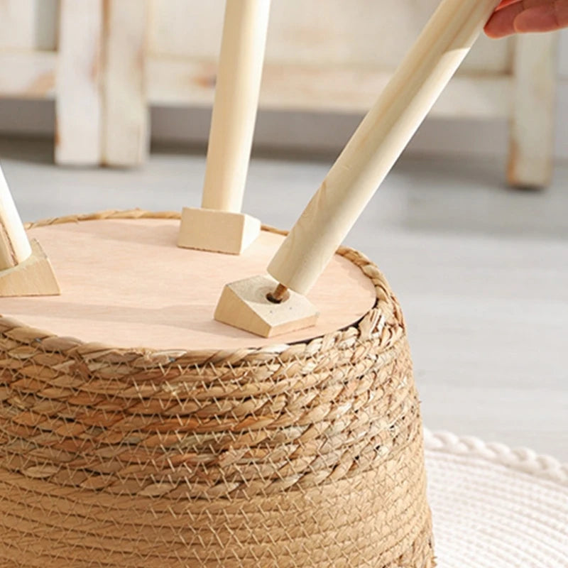 Handwoven Wooden Plant Basket Stand