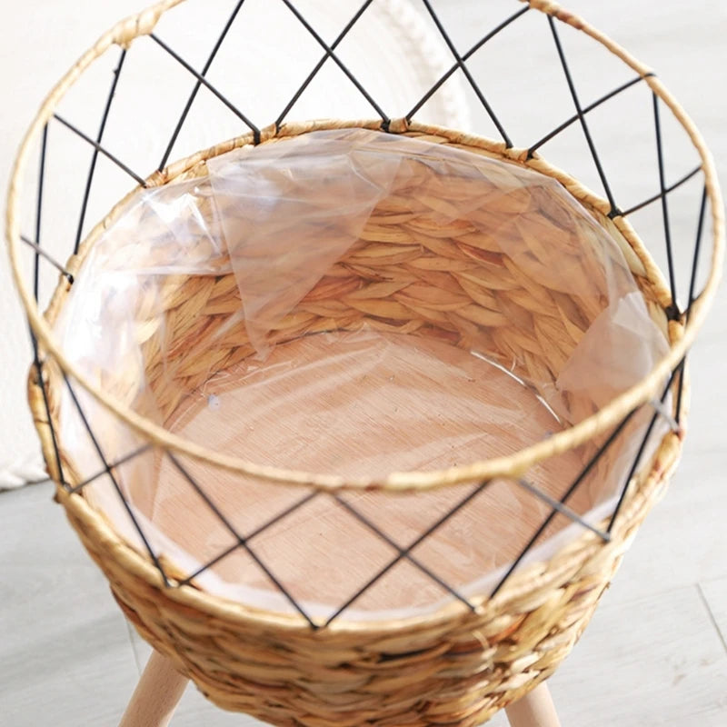 Handwoven Wooden Plant Basket Stand