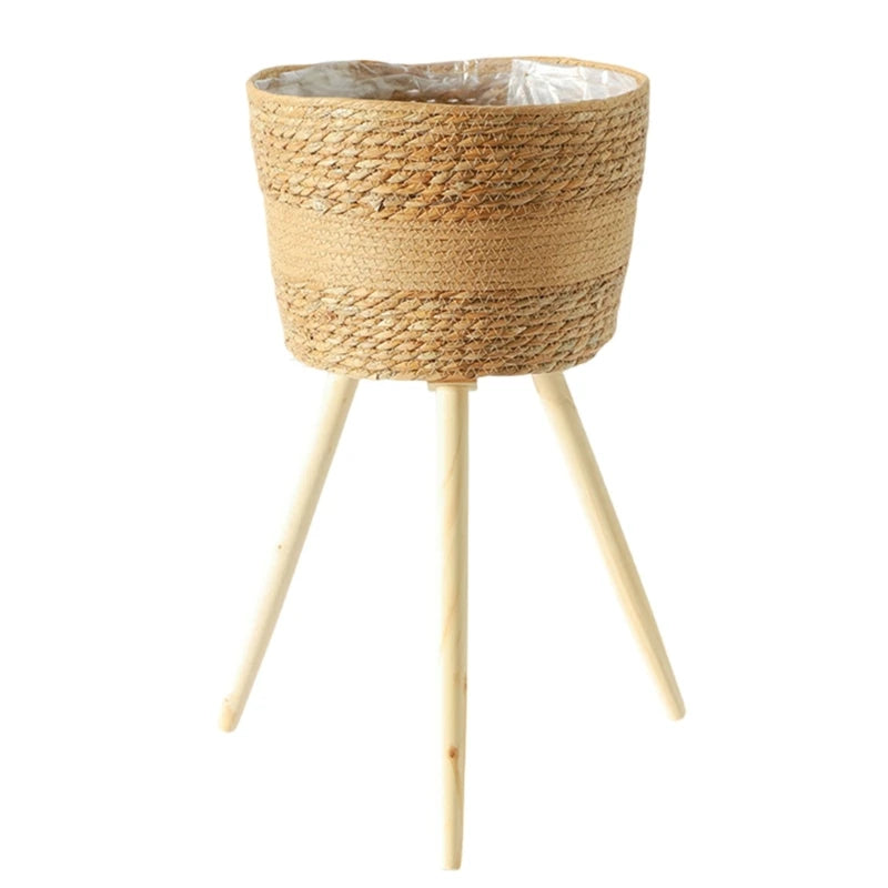 Handwoven Wooden Plant Basket Stand