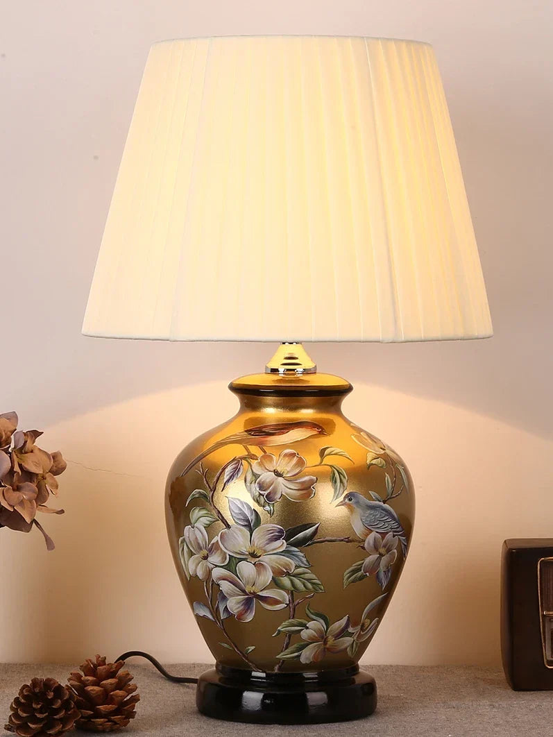 DecorBites™ Chinese Bird Flower Ceramic Table Lamp for Bedroom Living Room Bedside