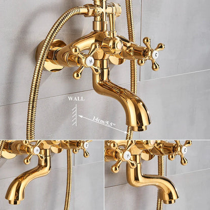 DecorBites™ Gold Shower Faucet Set with 8" Rainfall Shower Head and Hand Shower