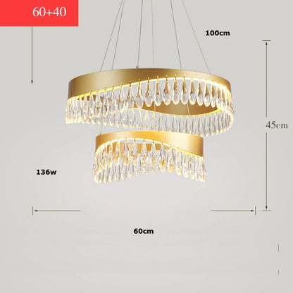 DecorBites™ Golden Crystal Stainless Steel Chandelier for Dining Room