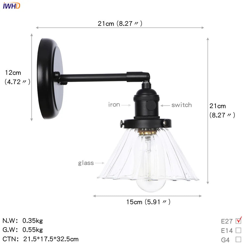 DecorBites™ Glass Ball Wall Light Switch Hallway Bathroom Mirror Stair Black Wall Sconce