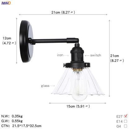 DecorBites™ Glass Ball Wall Light Switch Hallway Bathroom Mirror Stair Black Wall Sconce