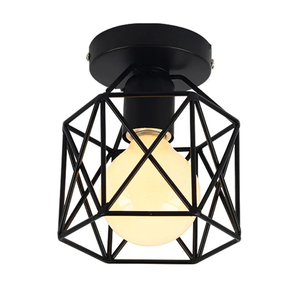 DecorBites™ Industrial Black Iron Cage Ceiling Light Flush Mount