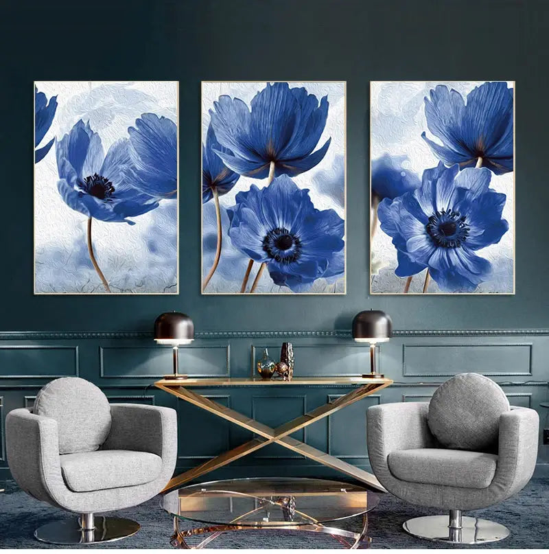 DecorBites™ Blue Flowers Print for Living Room Decor