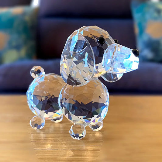 DecorBites™ Crystal Dog Figurine: Cut Glass Paperweight Ornament Statue, Kids Animal Gift