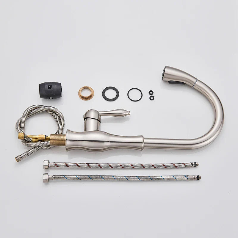 Grifo mezclador monomando extraíble DecorBites™ de níquel cepillado para cocina