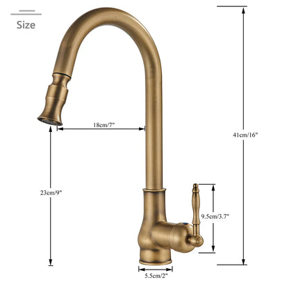 DecorBites™ Antique Brass Kitchen Faucet Pull Out Spout Black Swivel Mixer Tap
