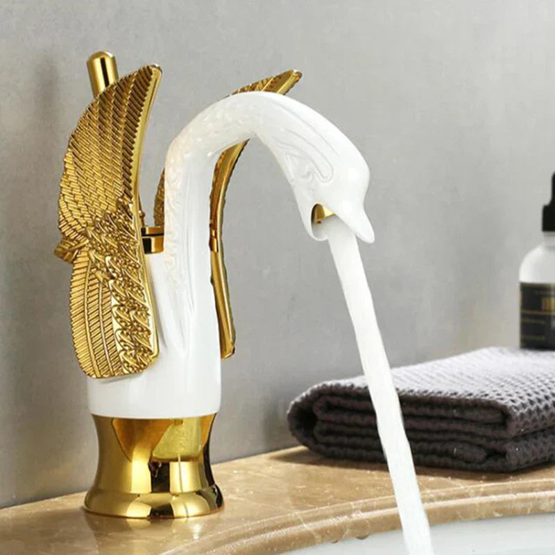 DecorBites™ Golden Swan Bathroom Mixer Faucet - Deck Mount Basin Tap with One Handle