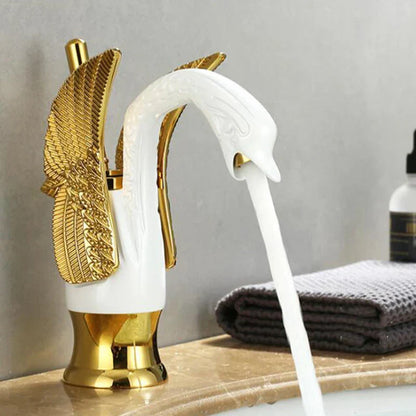 DecorBites™ Golden Swan Bathroom Mixer Faucet - Deck Mount Basin Tap with One Handle