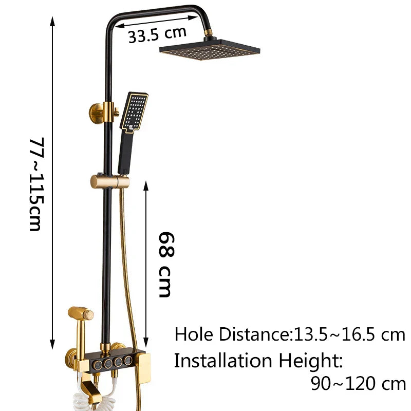 DecorBites™ Black Gold Shower Faucet Set with Rainfall Bathroom Mixer Faucets