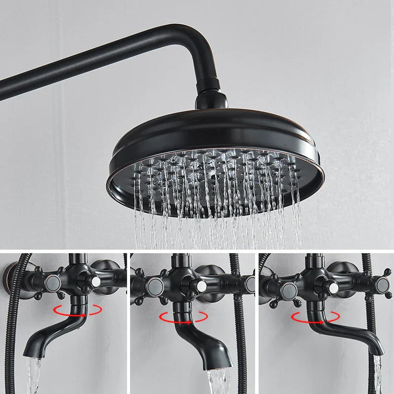 DecorBites™ Black Brass Rainfall Shower Mixer Faucet Set with 8" Showerhead and Handshower