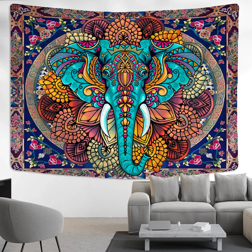 Decobites Elephant Mandala Tapestry Wall Hanging for Psychedelic Hippie Home Decor