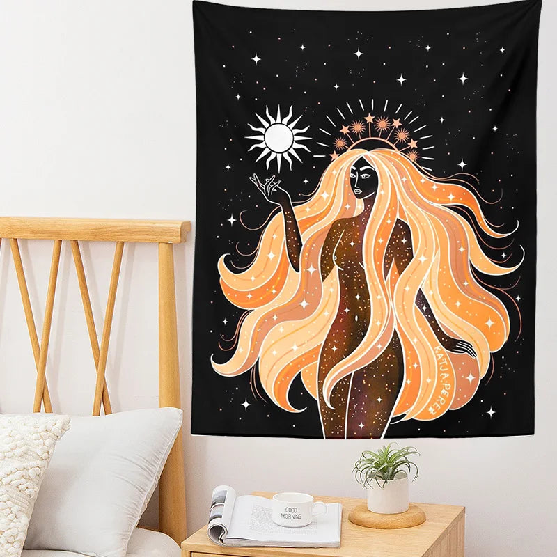 Decobites Moon Phase Mandala Tapestry Wall Hanging - Boho Hippie Witchcraft Decor