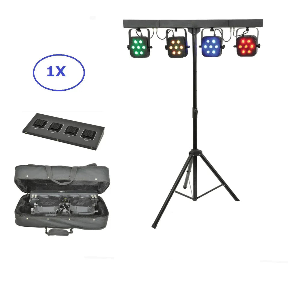 DecorBites™ LED Par Kit: 4 Slim Flat Par Lights, Stand, DMX Controller, Bag Package