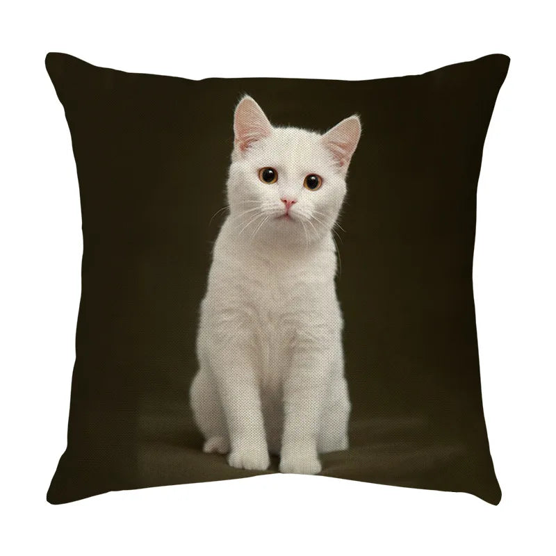 DecorBites™ Cute Cat Face Decorative Cushion Cover Soft Linen Pillow for Home Sofa