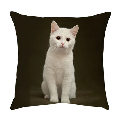 DecorBites™ Cute Cat Face Decorative Cushion Cover Soft Linen Pillow for Home Sofa