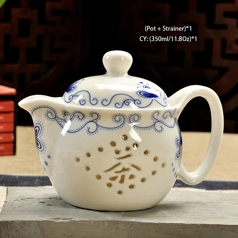 DecorBites™ Ceramic Kung Fu Teapot with Dragon Design 350ml - Handmade Porcelain Tea Pot